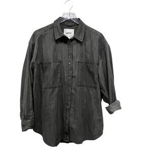 Aerie Anytime Fave Boyfriend Button Down Denim Shirt Washed Black Oversized M